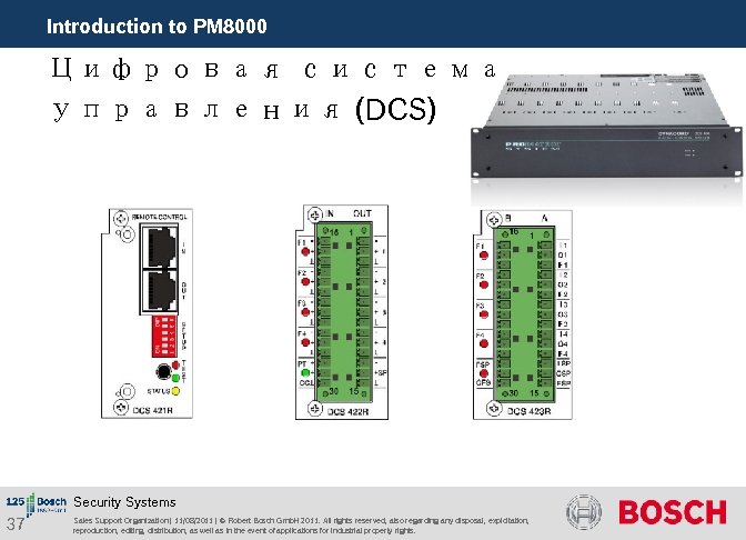 Introduction to PM 8000 Цифровая система управления (DCS) Security Systems 37 Sales Support Organization