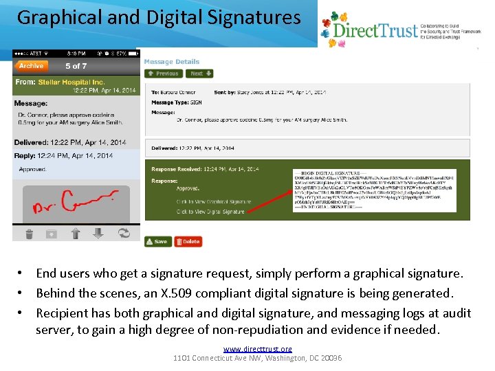 Graphical and Digital Signatures • End users who get a signature request, simply perform