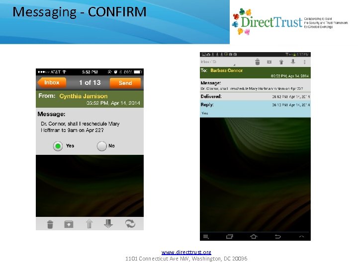 Messaging - CONFIRM www. directtrust. org 1101 Connecticut Ave NW, Washington, DC 20036 