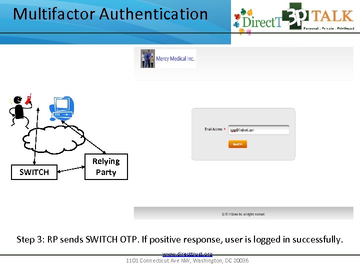 Multifactor Authentication SWITCH Relying Party Step 3: RP sends SWITCH OTP. If positive response,