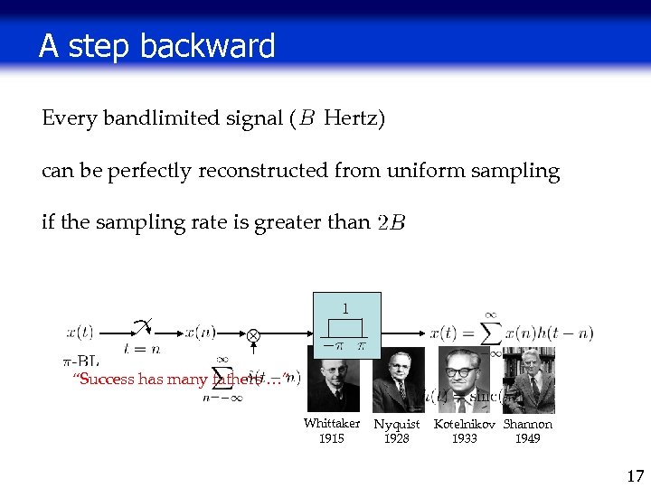 A step backward Every bandlimited signal ( Hertz) can be perfectly reconstructed from uniform