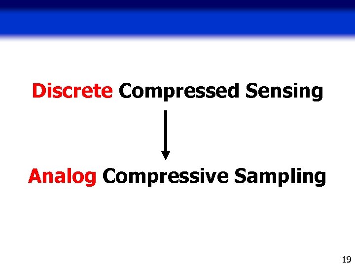 Discrete Compressed Sensing Analog Compressive Sampling 19 