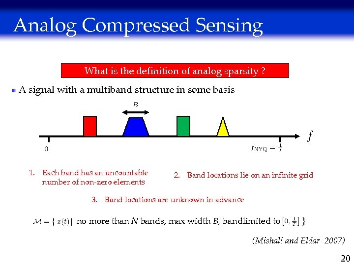 Analog Compressed Sensing What is the definition of analog sparsity ? A signal with