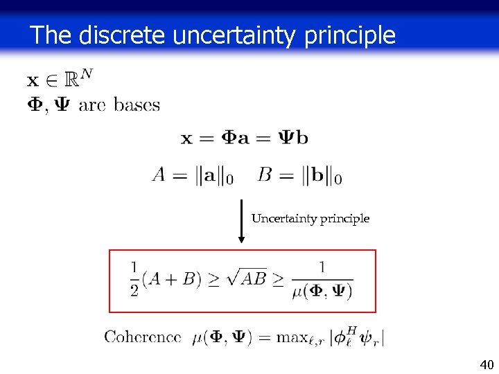 The discrete uncertainty principle Uncertainty principle 40 