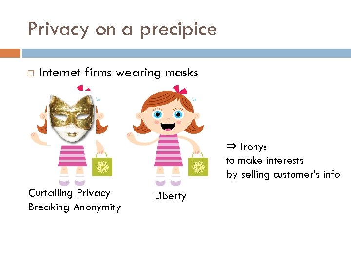 Privacy on a precipice Internet firms wearing masks ⇒ Irony: to make interests by