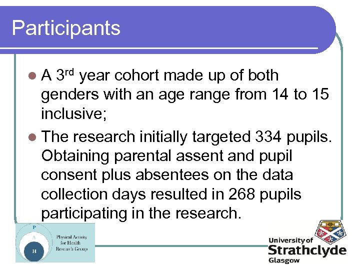 Participants l. A 3 rd year cohort made up of both genders with an
