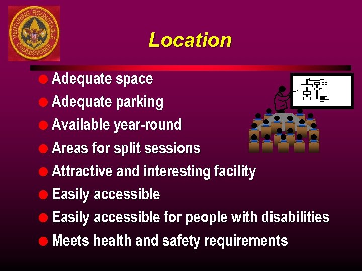Location l Adequate space l Adequate parking l Available year-round l Areas for split