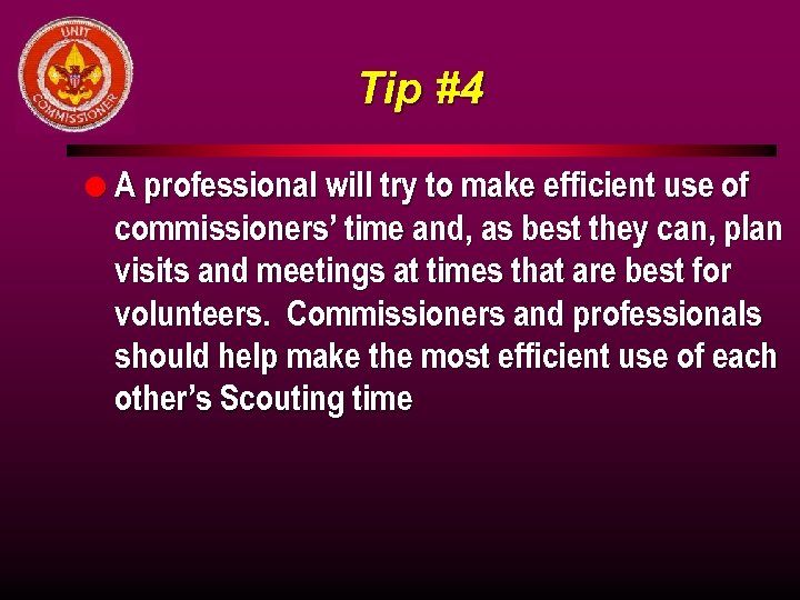 Tip #4 l A professional will try to make efficient use of commissioners’ time