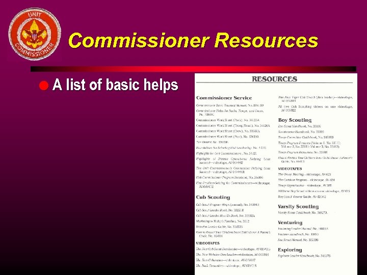 Commissioner Resources l A list of basic helps 