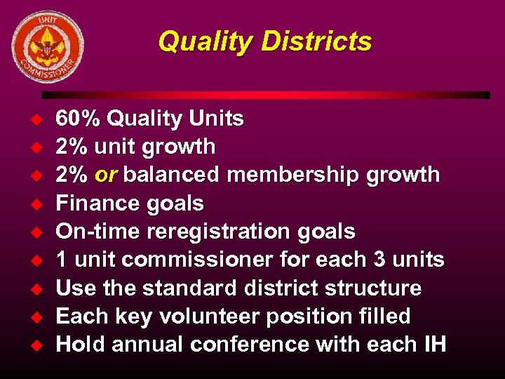 Quality Districts u u u u u 60% Quality Units 2% unit growth 2%