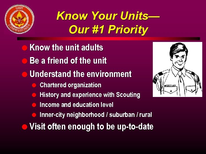 Know Your Units— Our #1 Priority l Know the unit adults l Be a