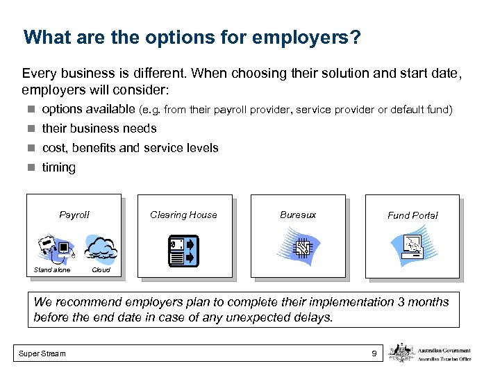 What are the options for employers? Every business is different. When choosing their solution