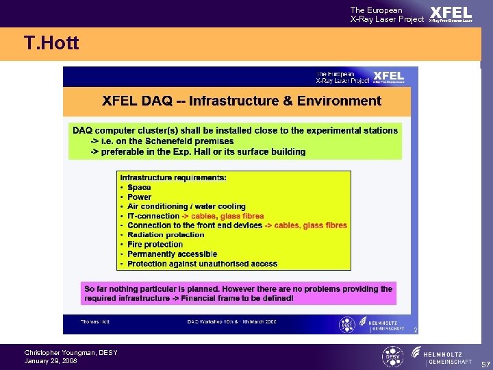 The European X-Ray Laser Project XFEL X-Ray Free-Electron Laser T. Hott Christopher Youngman, DESY