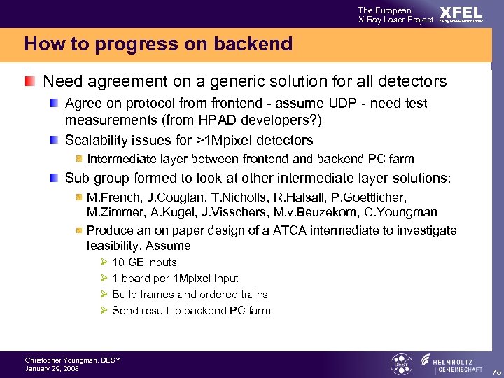 The European X-Ray Laser Project XFEL X-Ray Free-Electron Laser How to progress on backend