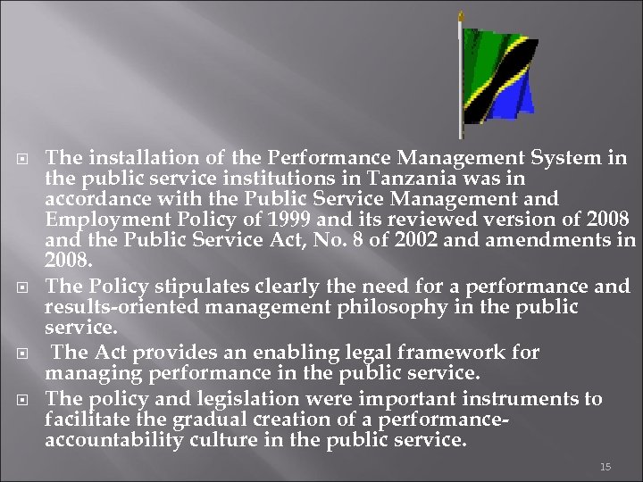  The installation of the Performance Management System in the public service institutions in