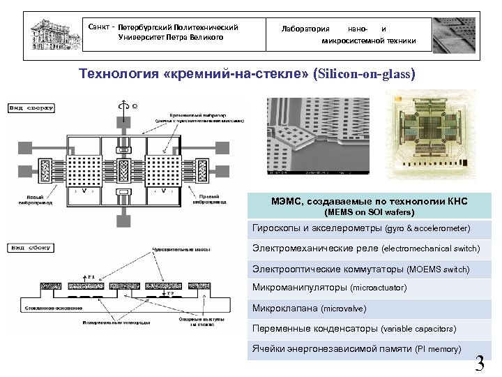 Санкт - Петербургский Политехнический Университет Петра Великого нанои Лаборатория микросистемной техники Технология «кремний-на-стекле» (Silicon-on-glass)