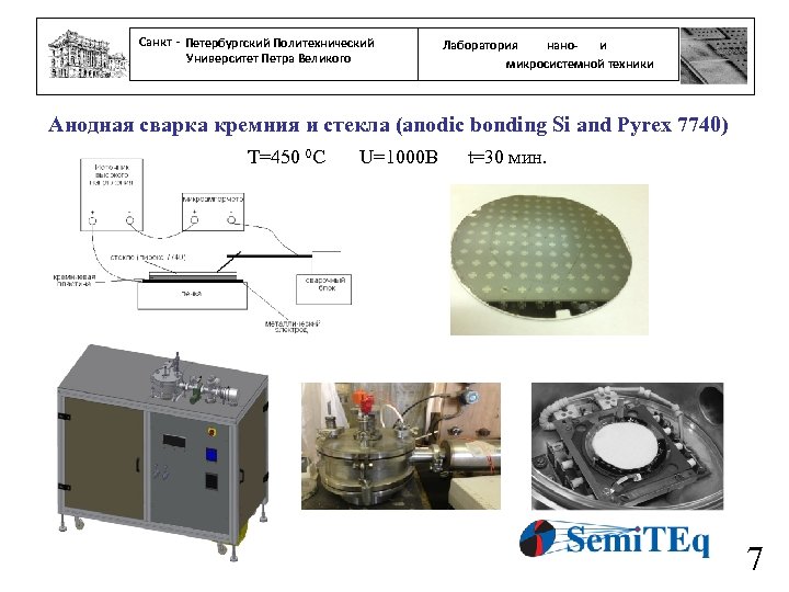 Санкт - Петербургский Политехнический Университет Петра Великого нанои Лаборатория микросистемной техники Анодная сварка кремния