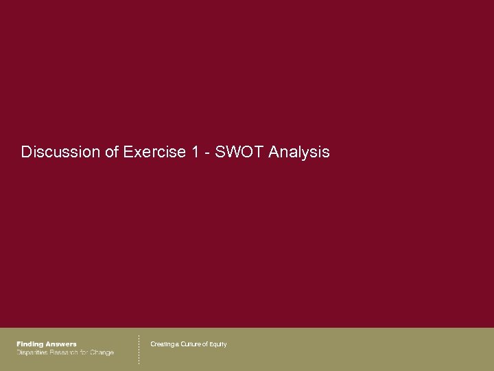 Discussion of Exercise 1 - SWOT Analysis Creating a Culture of Equity 