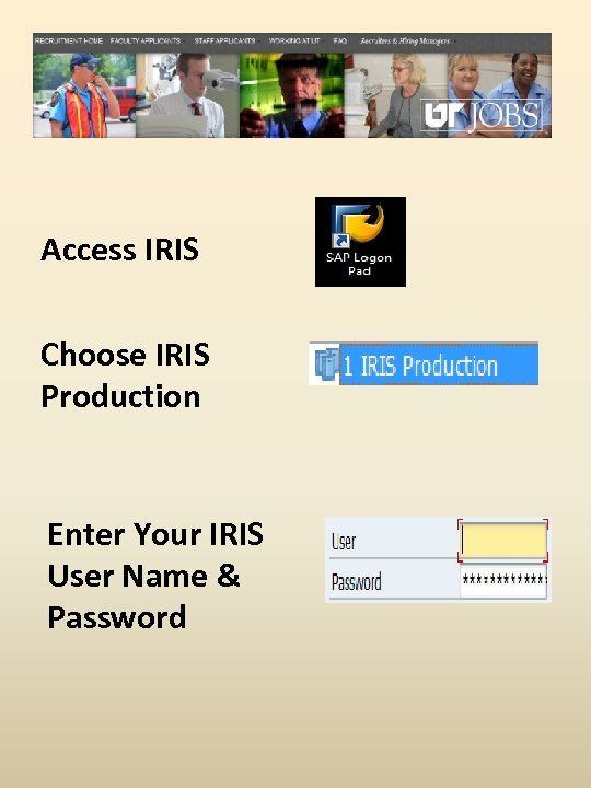 Access IRIS Choose IRIS Production Enter Your IRIS User Name & Password 