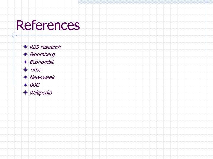 References RBS research Bloomberg Economist Time Newsweek BBC Wikipedia 