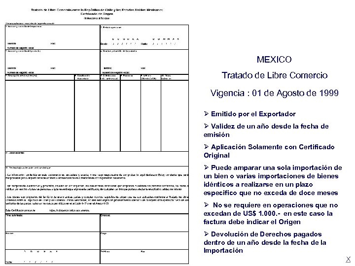 MEXICO Tratado de Libre Comercio Vigencia : 01 de Agosto de 1999 Ø Emitido