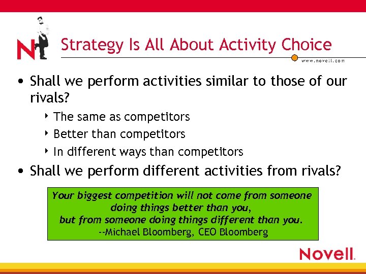 Strategy Is All About Activity Choice • Shall we perform activities similar to those