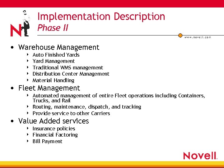 Implementation Description Phase II • Warehouse Management 4 4 4 Auto Finished Yards Yard