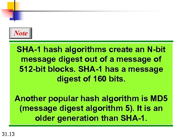 Note SHA-1 hash algorithms create an N-bit message digest out of a message of