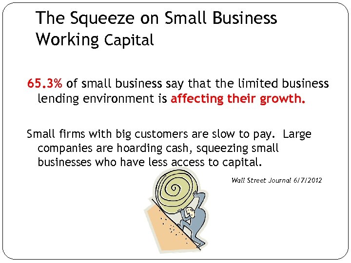 The Squeeze on Small Business Working Capital 65. 3% of small business say that