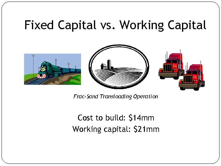 Fixed Capital vs. Working Capital Frac-Sand Transloading Operation Cost to build: $14 mm Working