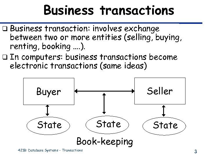 Business transactions q Business transaction: involves exchange between two or more entities (selling, buying,