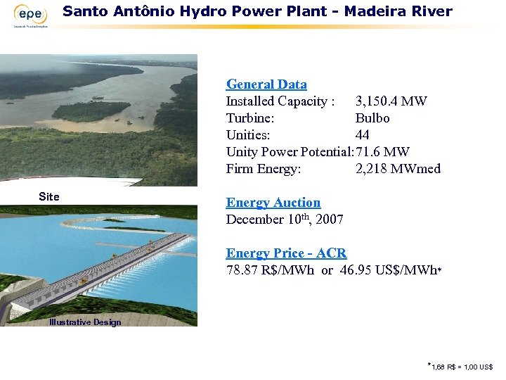 Santo Antônio Hydro Power Plant - Madeira River General Data Installed Capacity : 3,
