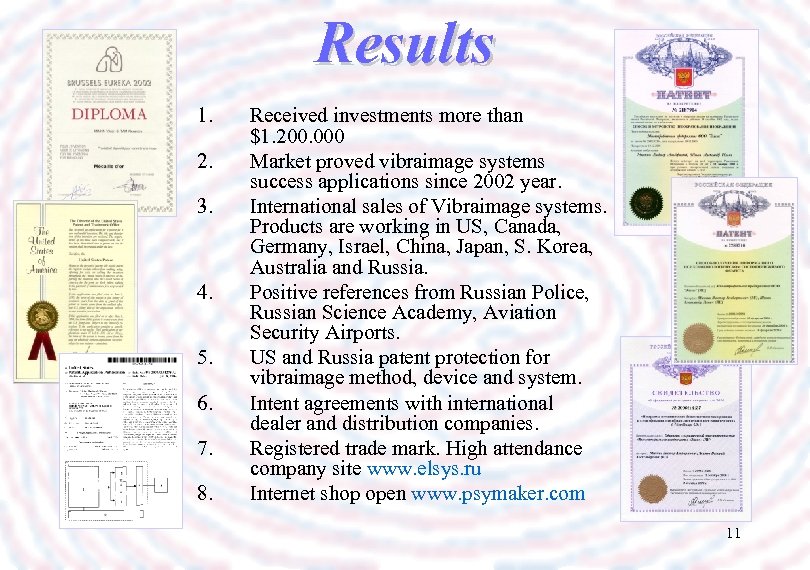 Results 1. 2. 3. 4. 5. 6. 7. 8. Received investments more than $1.
