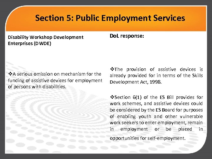 Section 5: Public Employment Services Disability Workshop Development Enterprises (DWDE) v. A serious omission