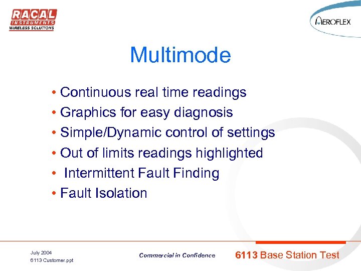 Multimode • Continuous real time readings • Graphics for easy diagnosis • Simple/Dynamic control