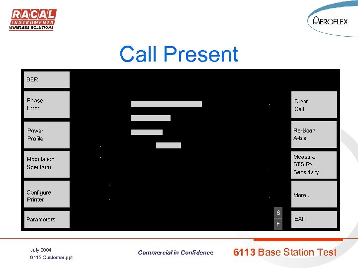 Call Present July 2004 6113 Customer. ppt Commercial in Confidence 6113 Base Station Test