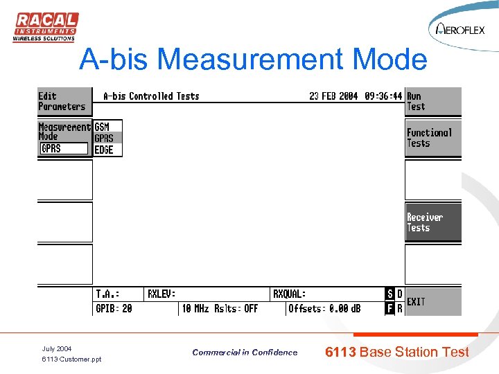 A-bis Measurement Mode July 2004 6113 Customer. ppt Commercial in Confidence 6113 Base Station