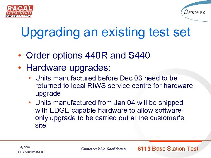 Upgrading an existing test set • Order options 440 R and S 440 •