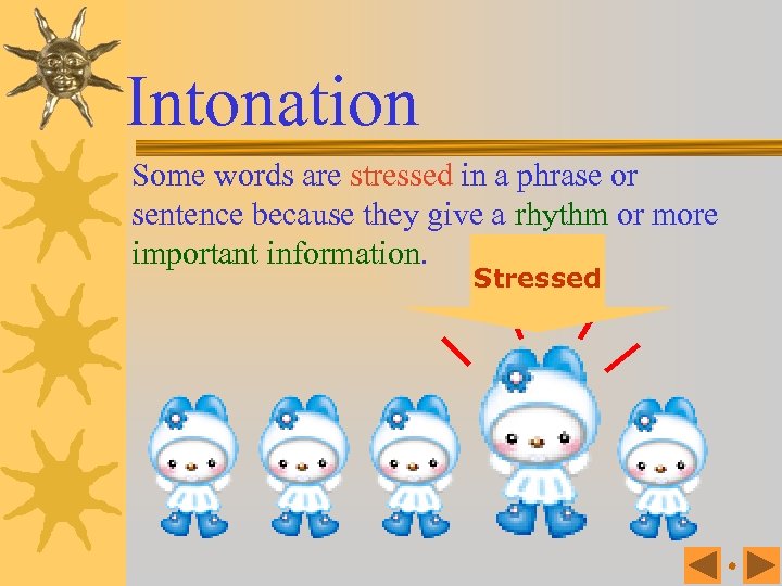 Intonation Some words are stressed in a phrase or sentence because they give a