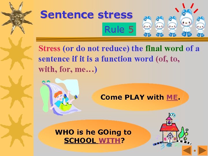 Sentence stress Rule 5 Stress (or do not reduce) the final word of a