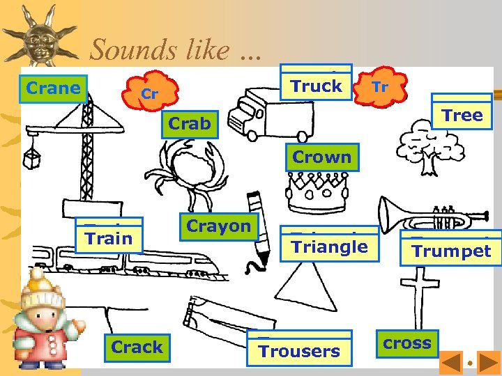 Sounds like … Crane Truck Cr Tr Tree Crab Crown Train Crack Crayon Triangle