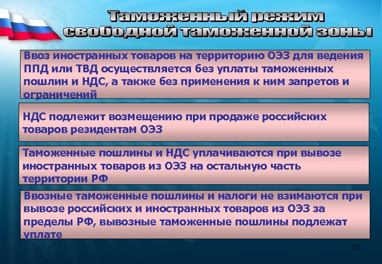 Ввоз иностранных товаров на территорию ОЭЗ для ведения ППД или ТВД осуществляется без уплаты