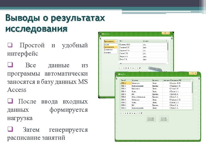 Выводы о результатах исследования Простой интерфейс q и удобный q Все данные из программы