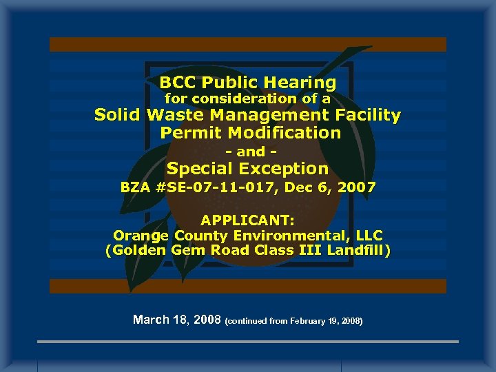 BCC Public Hearing for consideration of a Solid Waste Management Facility Permit Modification -