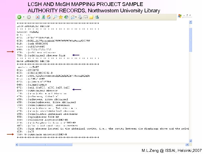 LCSH AND Me. SH MAPPING PROJECT SAMPLE AUTHORITY RECORDS, Northwestern University Library M. L.