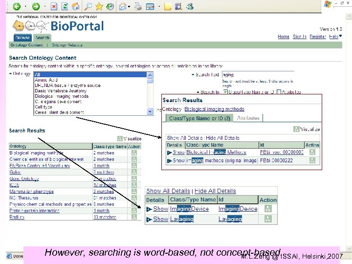 However, searching is word-based, not concept-based. M. L. Zeng @ ISSAI, Helsinki, 2007 