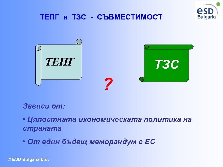 ТЕПГ и ТЗС - СЪВМЕСТИМОСТ ТЕПГ ТЗС ? Зависи от: • Цялостната икономическата политика