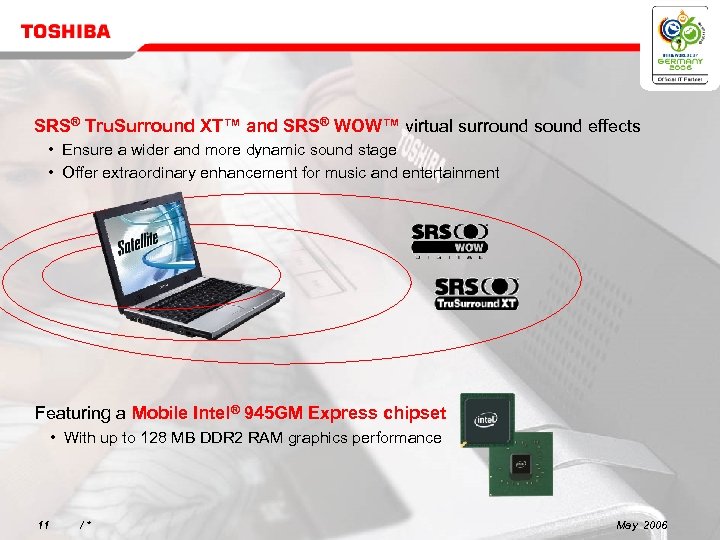 SRS® Tru. Surround XT™ and SRS® WOW™ virtual surround sound effects • Ensure a