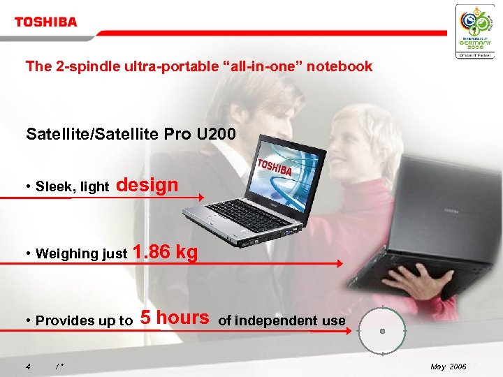 The 2 -spindle ultra-portable “all-in-one” notebook Satellite/Satellite Pro U 200 • Sleek, light design