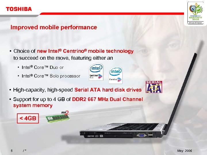Improved mobile performance • Choice of new Intel® Centrino® mobile technology to succeed on